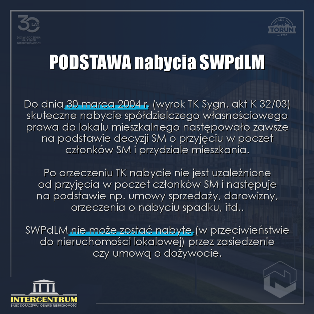 podstawa nabycia spółdzielczego własnościowego prawa do lokalu mieszkalnego